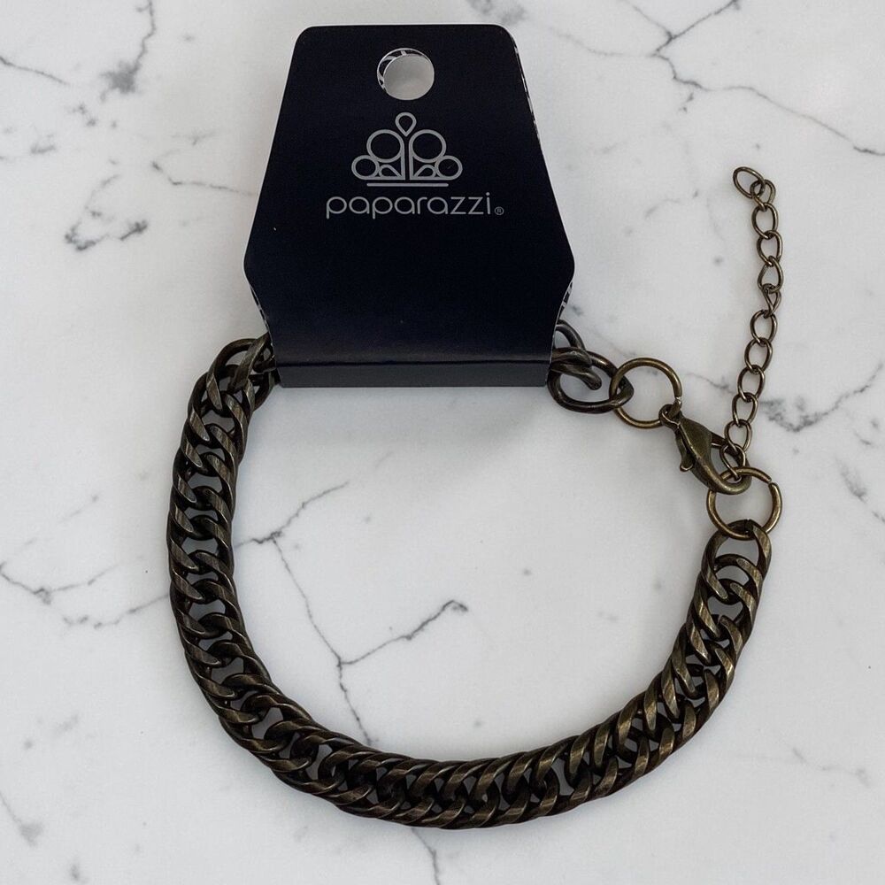Paparazzi Mens Antique Brass Curb Chain Bracelet Adjustable Lobster Clasp Rugged